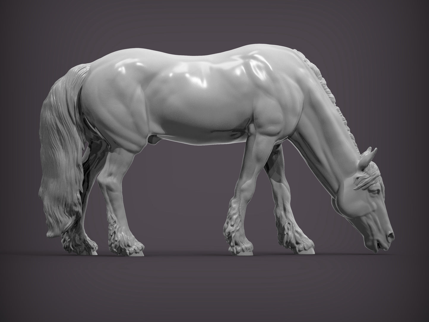 Friesian Horse Eats Grass – Unpainted 3D Print | ABS White Resin