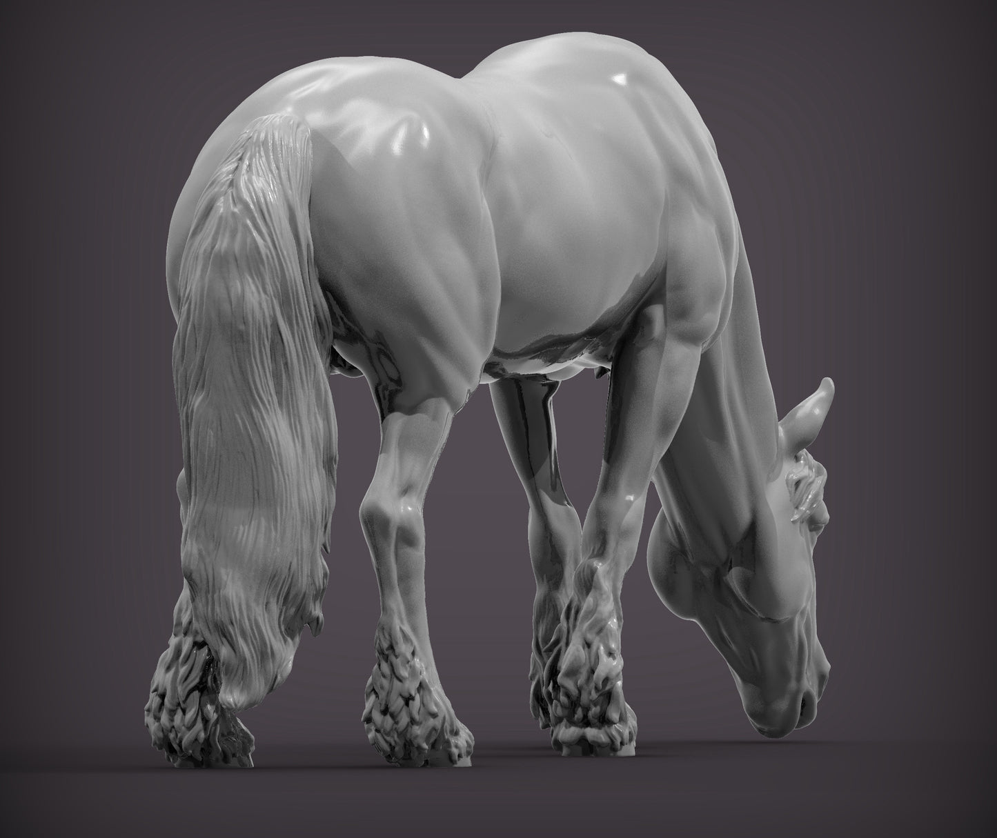 Friesian Horse Eats Grass – Unpainted 3D Print | ABS White Resin