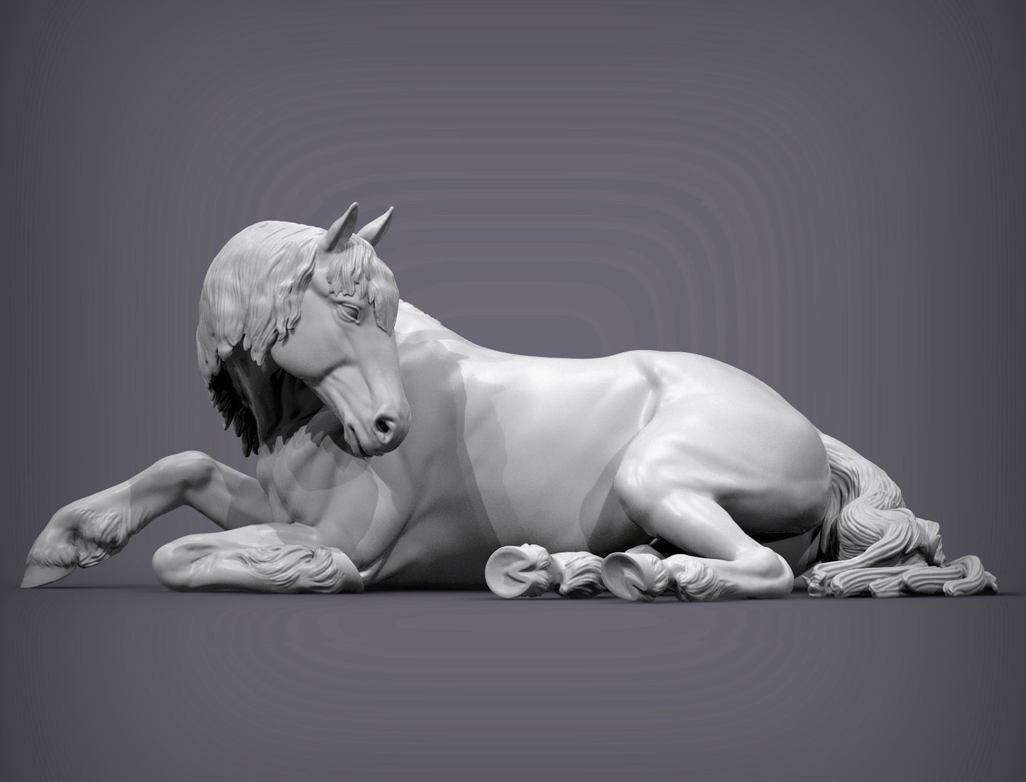 Percheron Horse (Lying Down) – Unpainted 3D Print | ABS White Resin