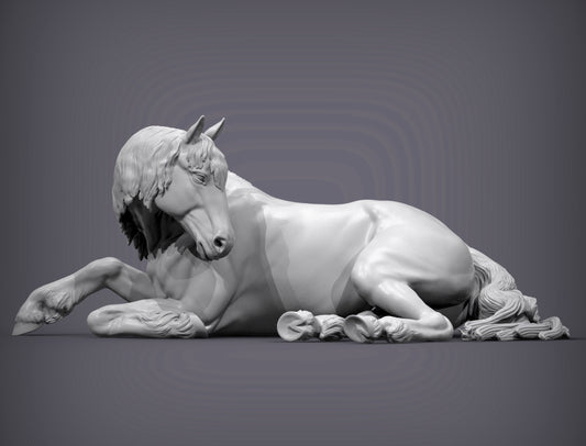 Percheron Horse (Lying Down) – Unpainted 3D Print | ABS White Resin