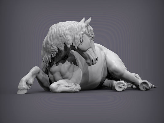 Percheron Horse (Lying Down) – Unpainted 3D Print | ABS White Resin