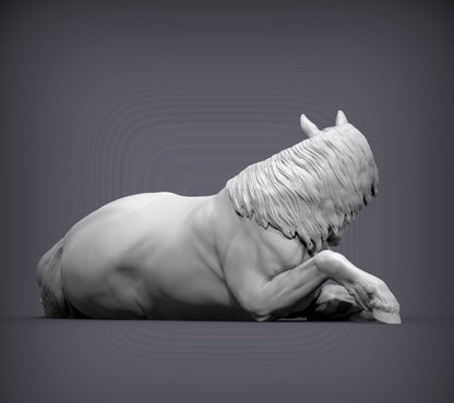 Percheron Horse (Lying Down) – Unpainted 3D Print | ABS White Resin