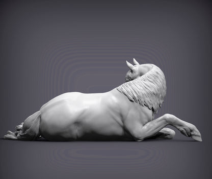 Percheron Horse (Lying Down) – Unpainted 3D Print | ABS White Resin