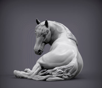 Percheron Horse (Lying Down) – Unpainted 3D Print | ABS White Resin