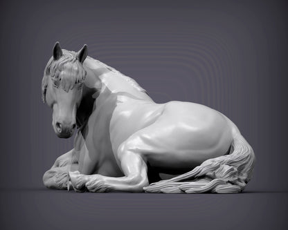 Percheron Horse (Lying Down) – Unpainted 3D Print | ABS White Resin