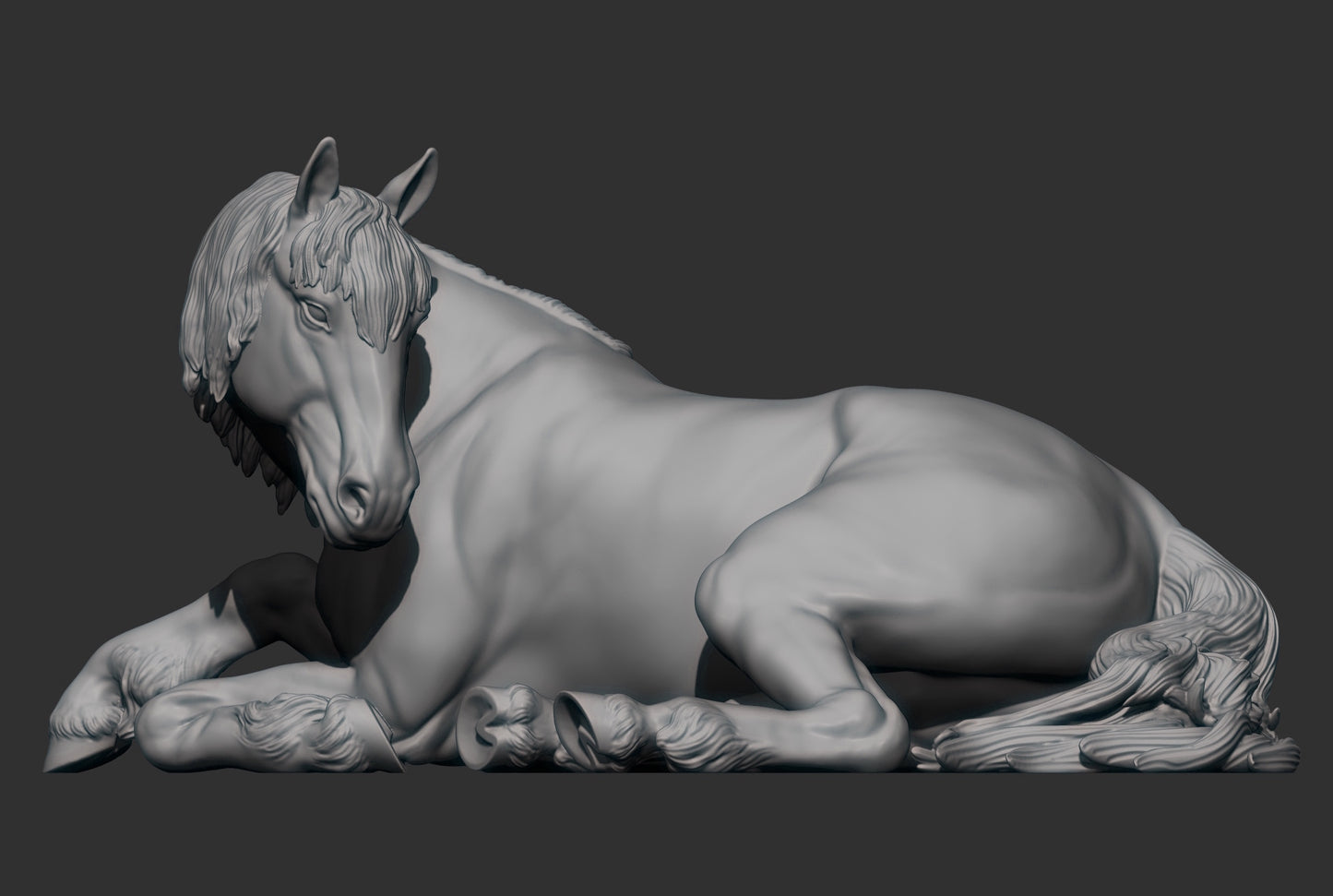 Percheron Horse (Lying Down) – Unpainted 3D Print | ABS White Resin