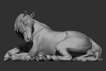 Percheron Horse (Lying Down) – Unpainted 3D Print | ABS White Resin