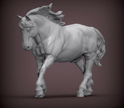 Percheron Running – Unpainted 3D Print | ABS White Resin