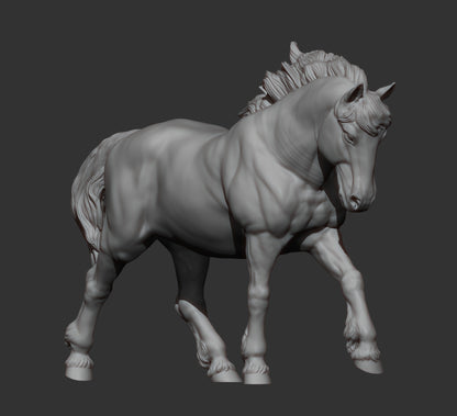 Percheron Running – Unpainted 3D Print | ABS White Resin