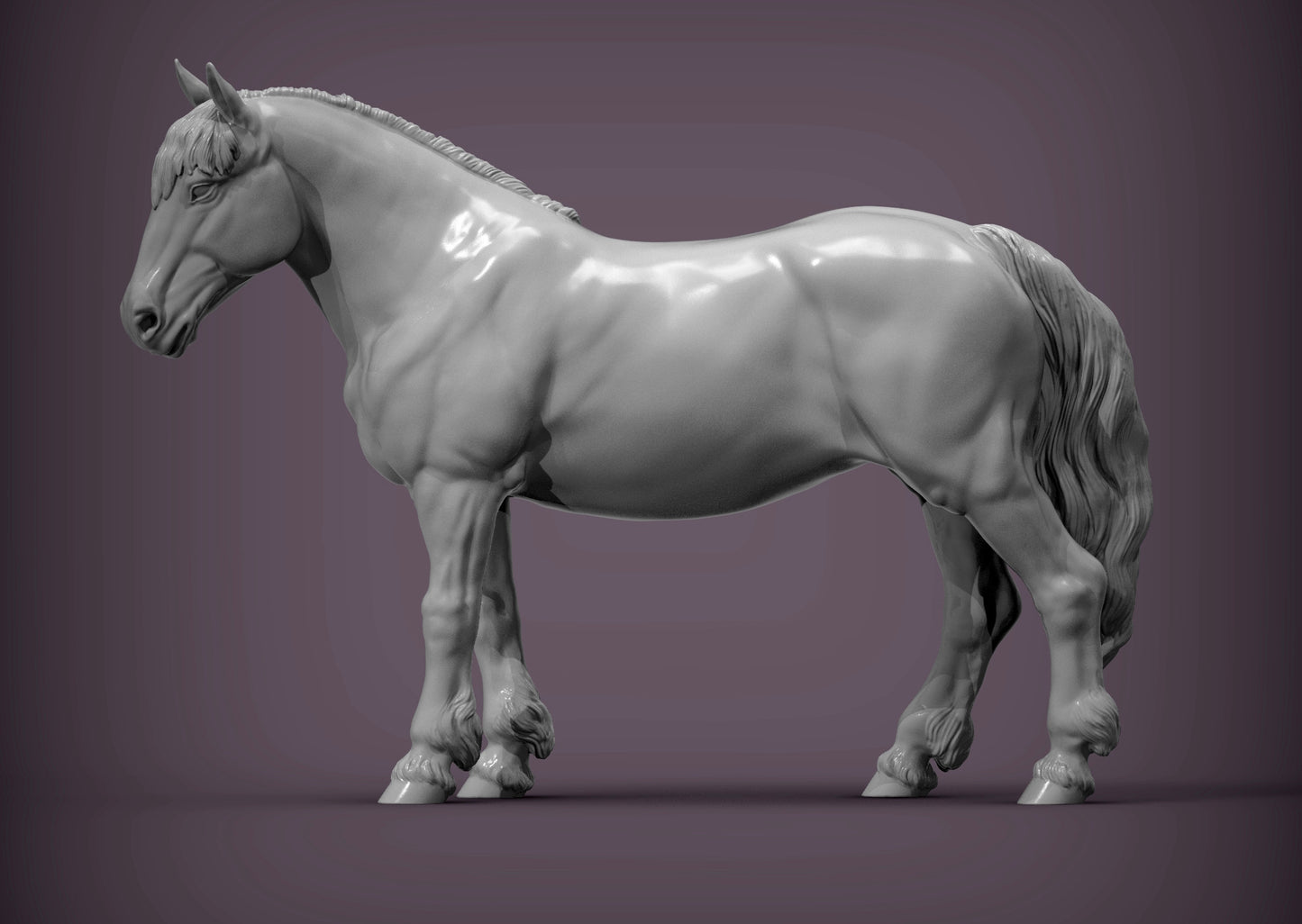 Percheron Horse (Standing Pose) – Unpainted 3D Print | ABS White Resin