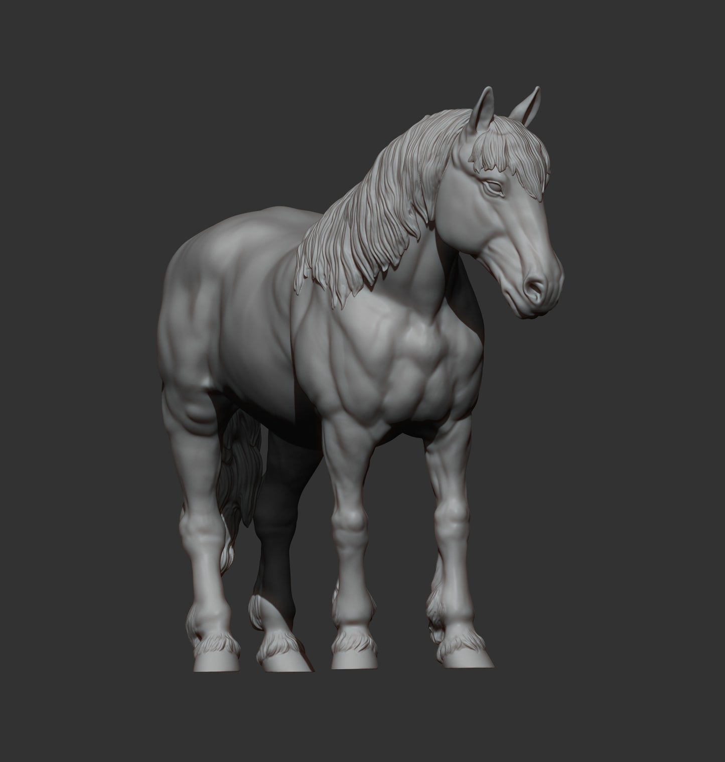 Percheron Horse (Standing Pose) – Unpainted 3D Print | ABS White Resin