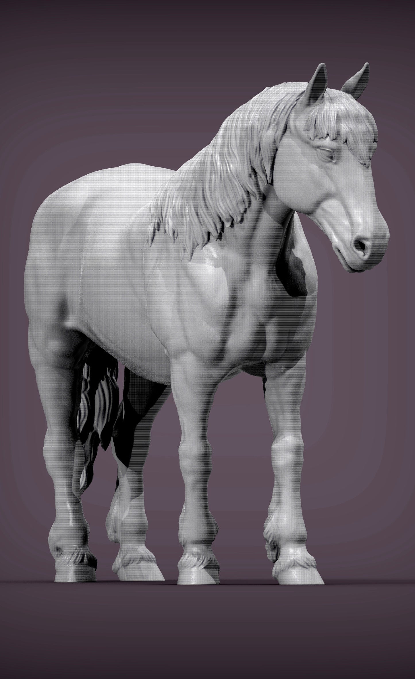 Percheron Horse (Standing Pose) – Unpainted 3D Print | ABS White Resin