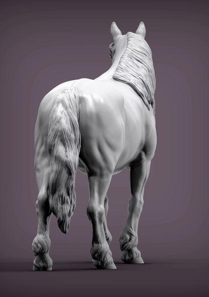 Percheron Horse (Standing Pose) – Unpainted 3D Print | ABS White Resin
